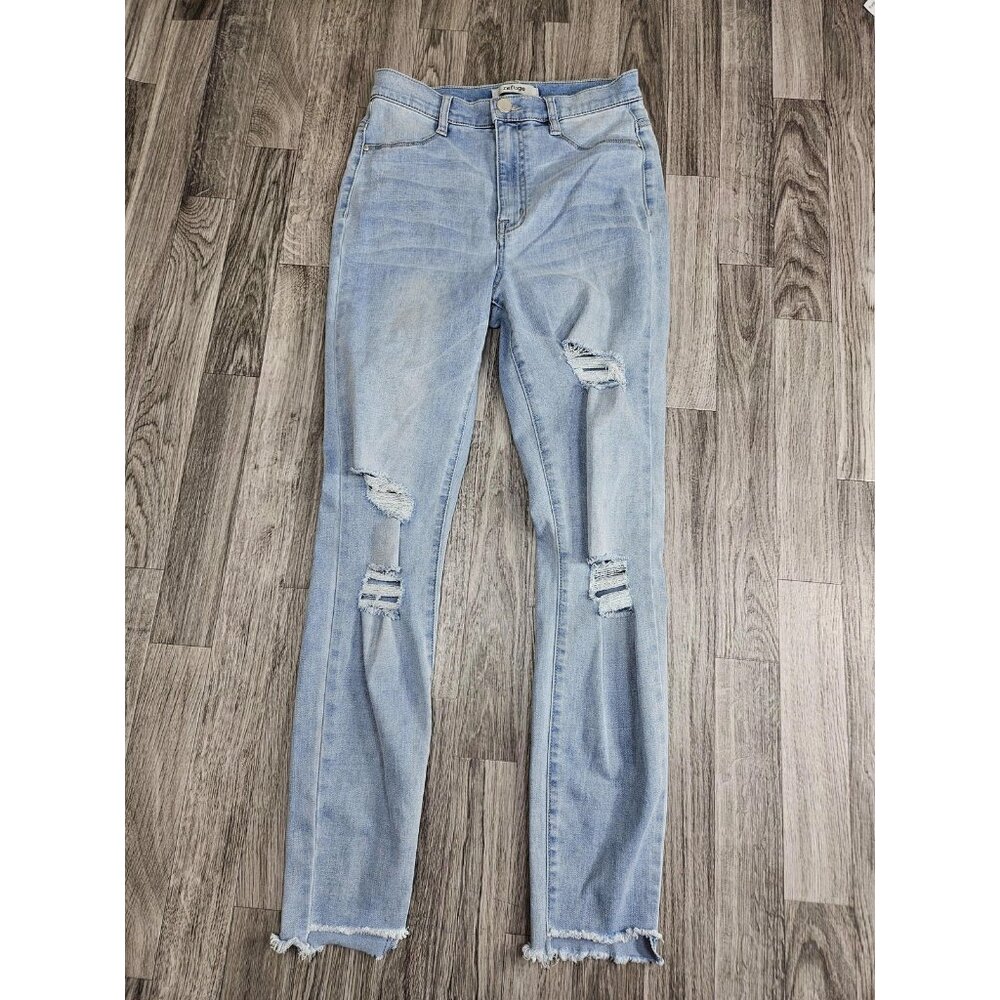 Refuge Jeans Womens 6 Light Wash Distressed Skinny Raw Hem Stretch Denim Ankle